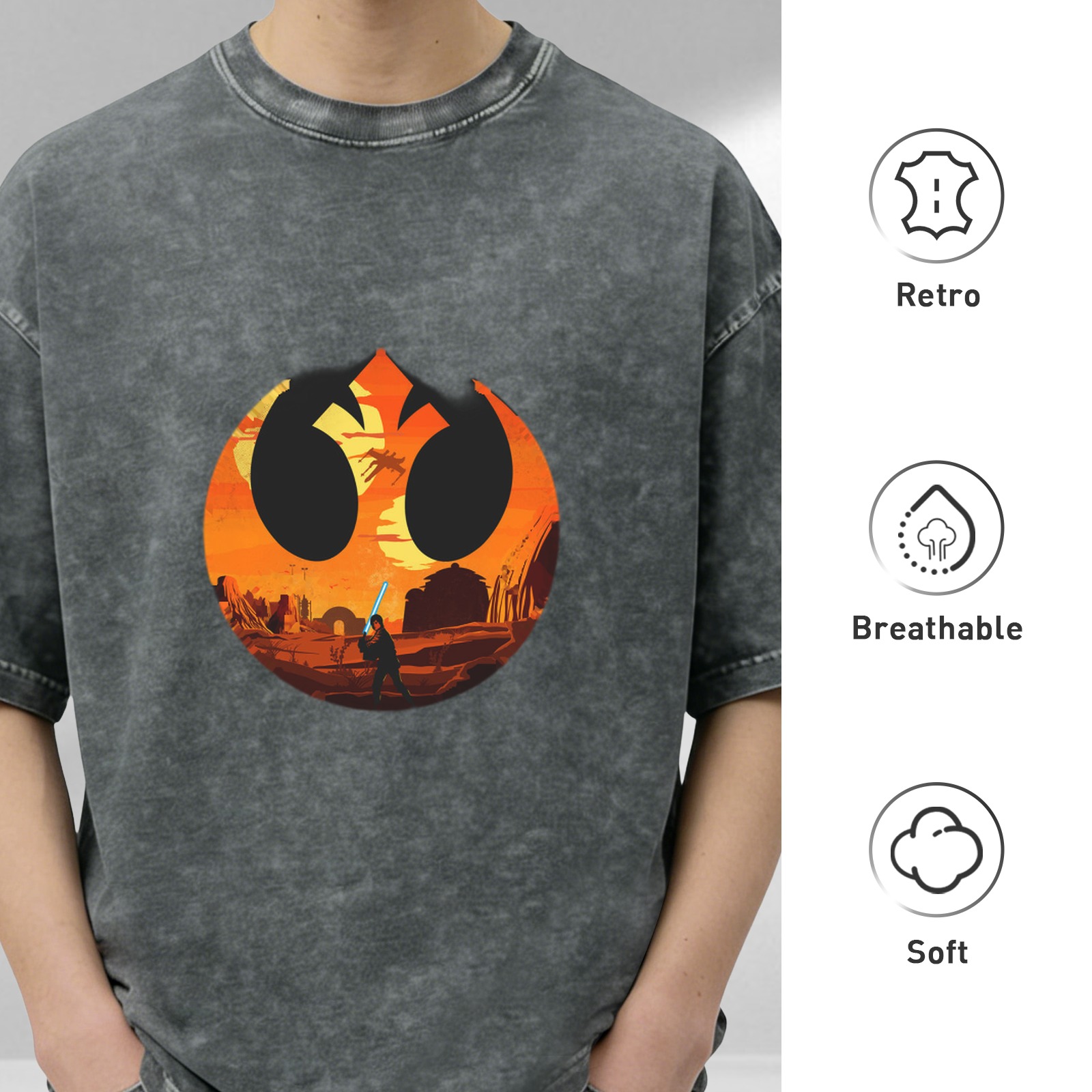 Star Wars Rebel Logo T-Shirt with Tatooine Sunset Jedi Design