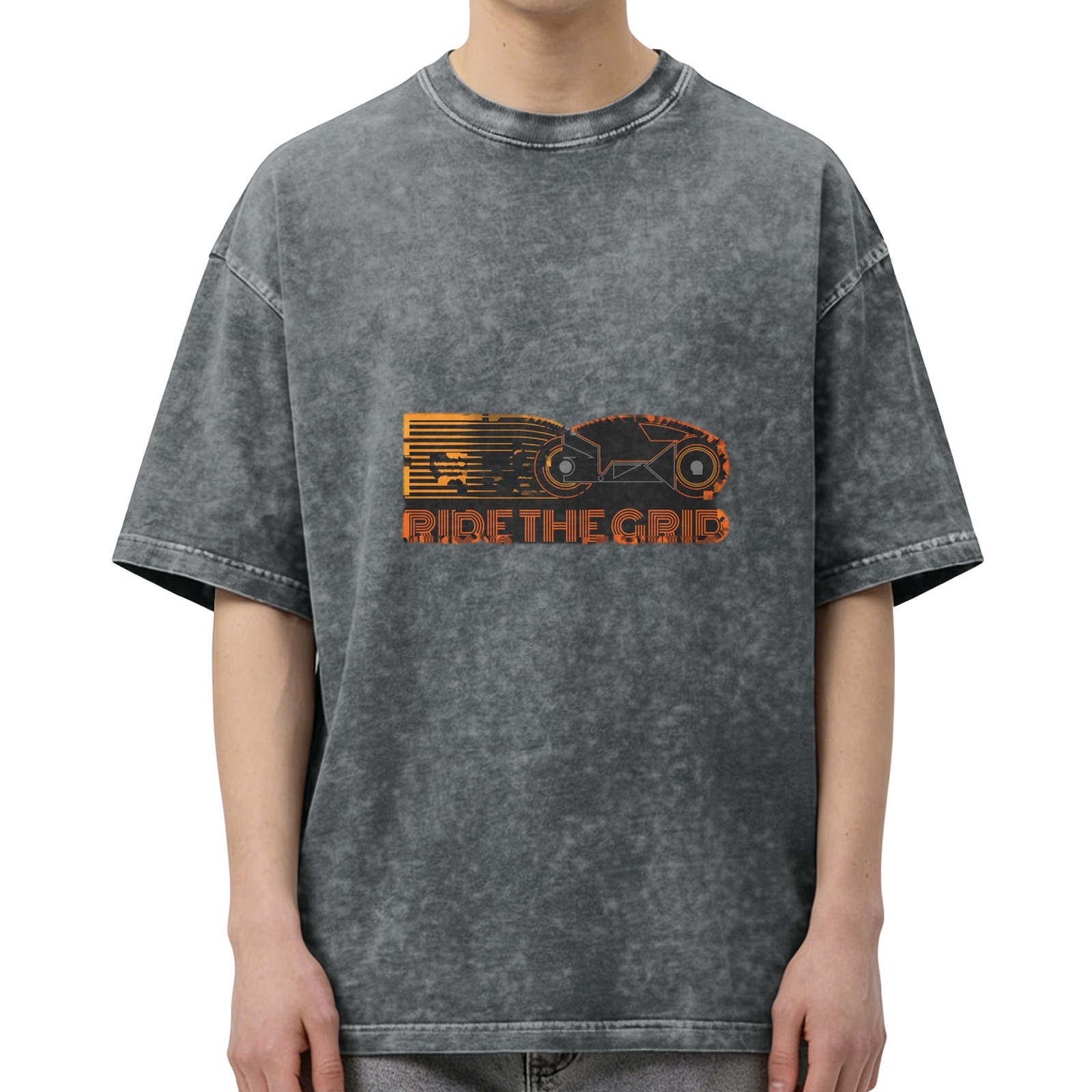 Oversized Acid Wash T-Shirt With Tron Lightcycle 'Ride The Grid' Print