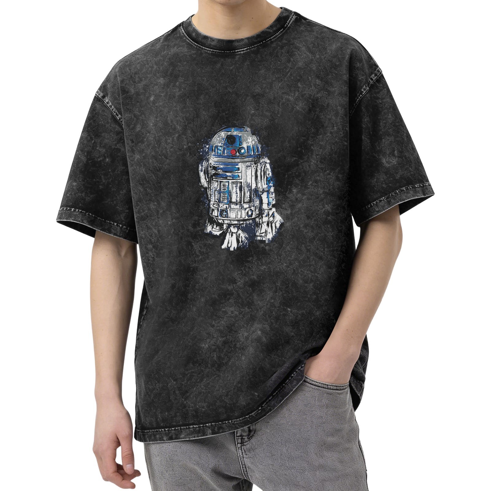 Washed Black Short Sleeve T-Shirt with Star Wars R2-D2 Graphic