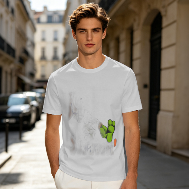 Olive Green T-Shirt With Cartoon Frog Feet Print