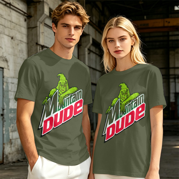Olive T-Shirt with Grinch Mountain Dude Graphic Print