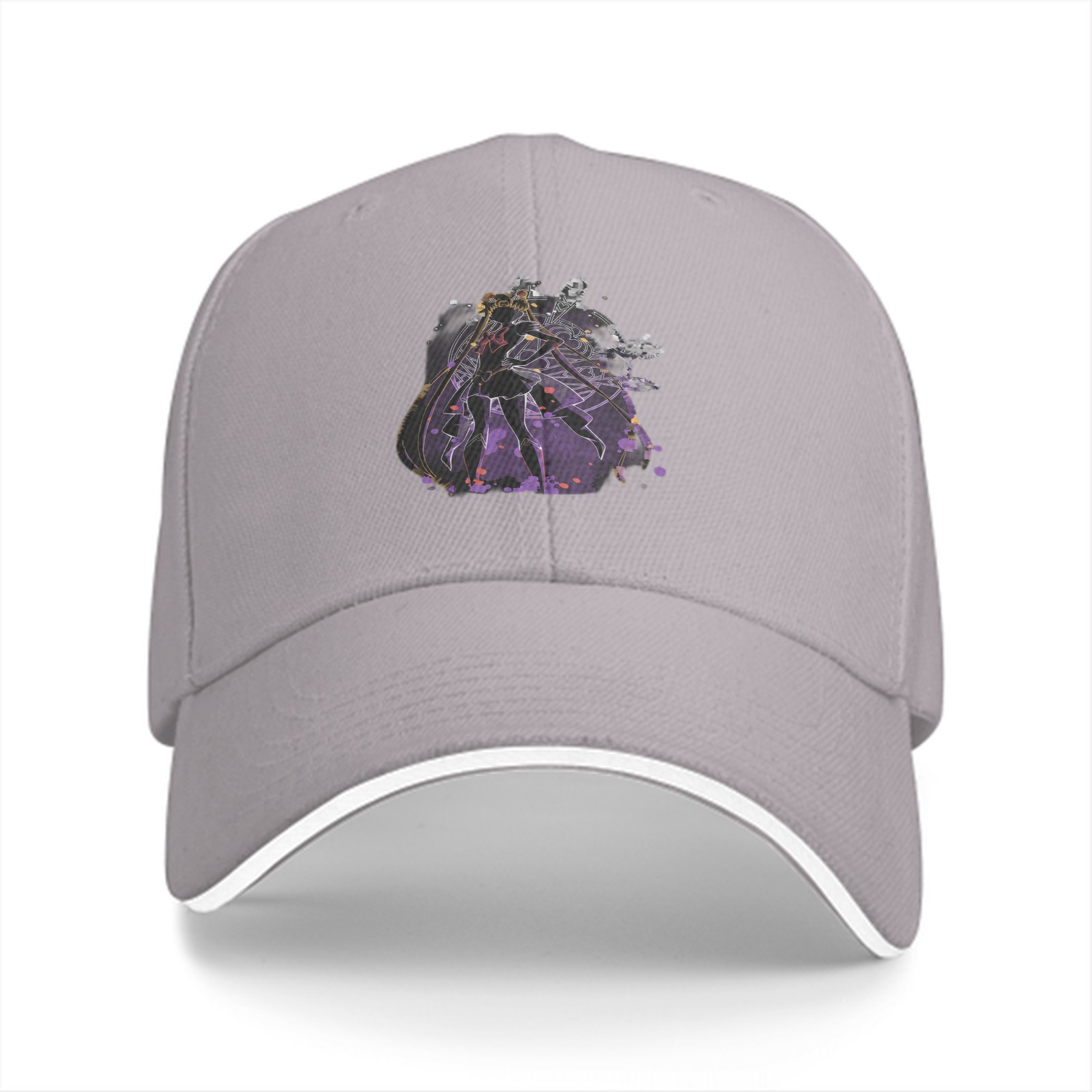 Black Baseball Cap With Purple Abstract Character Art Print