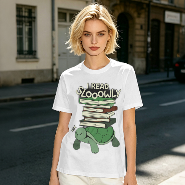 I Read Sloowly Turtle Stacked With Books T-Shirt