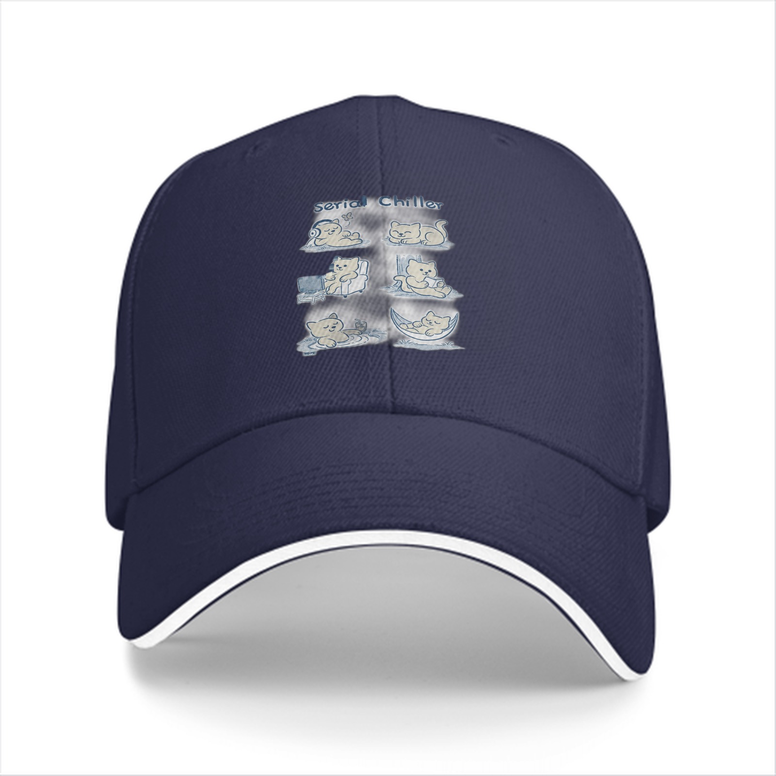 Black baseball cap with serial chillax cat illustrations