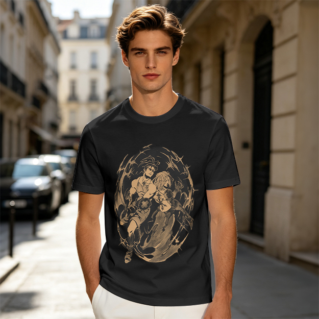 Olive Graphic Tee with Dynamic Anime Character Art Print