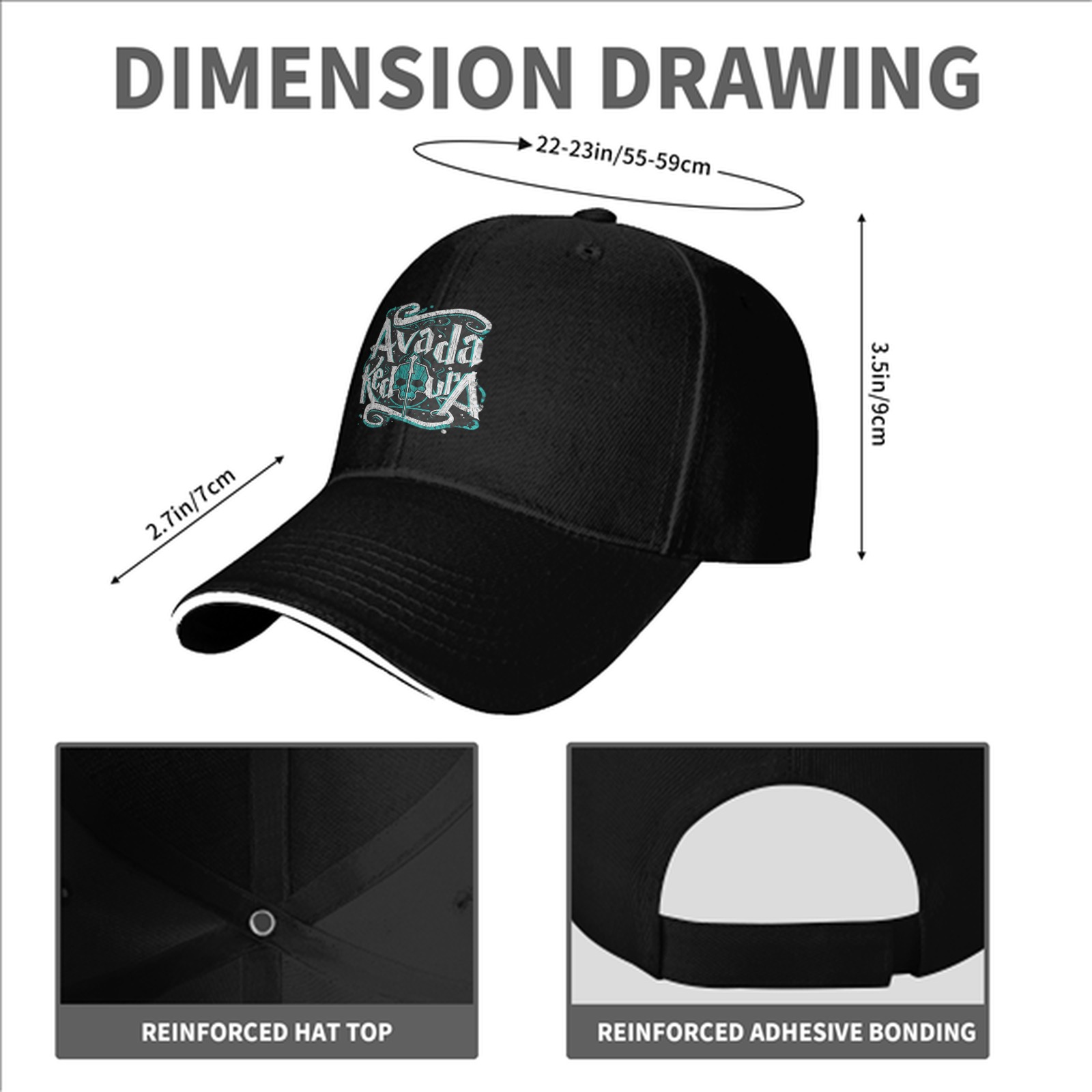 Black baseball cap with Avada Kedavra spell graphic