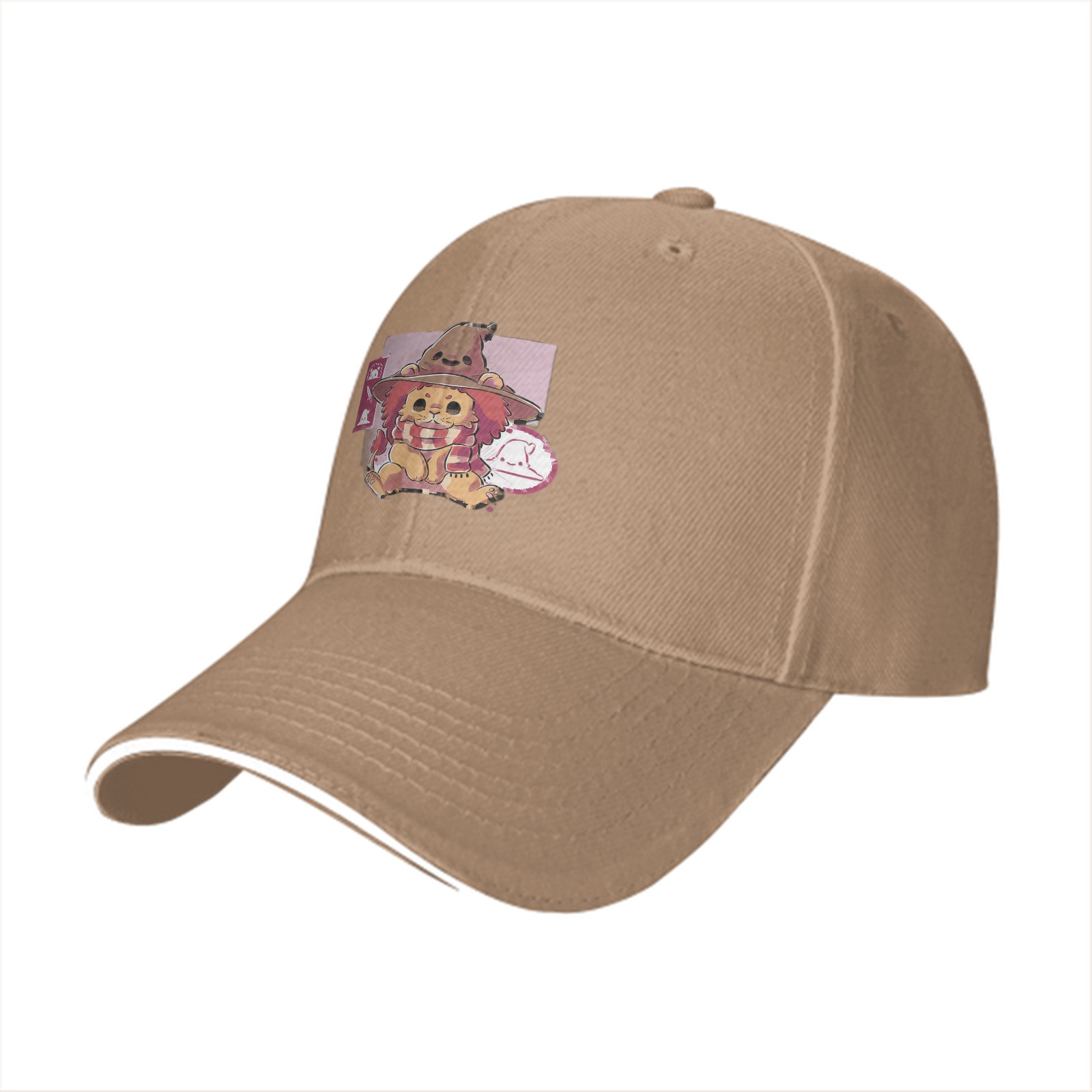 Black Baseball Cap With Cute Witch Lion Graphic Print