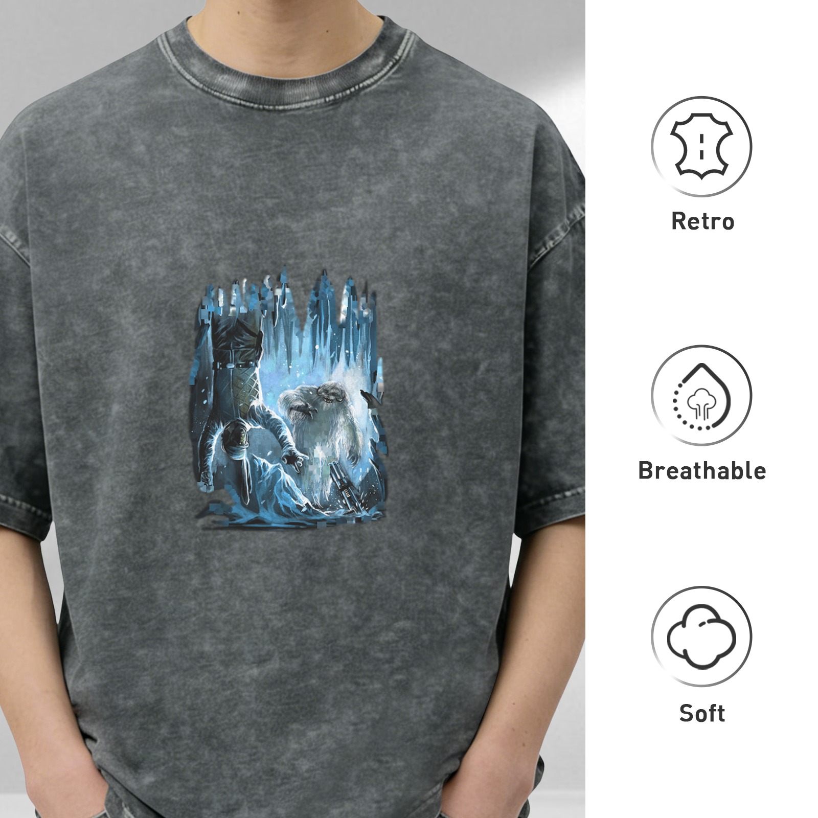 Oversized Acid Wash T-Shirt With Ice Fantasy Graphic Print