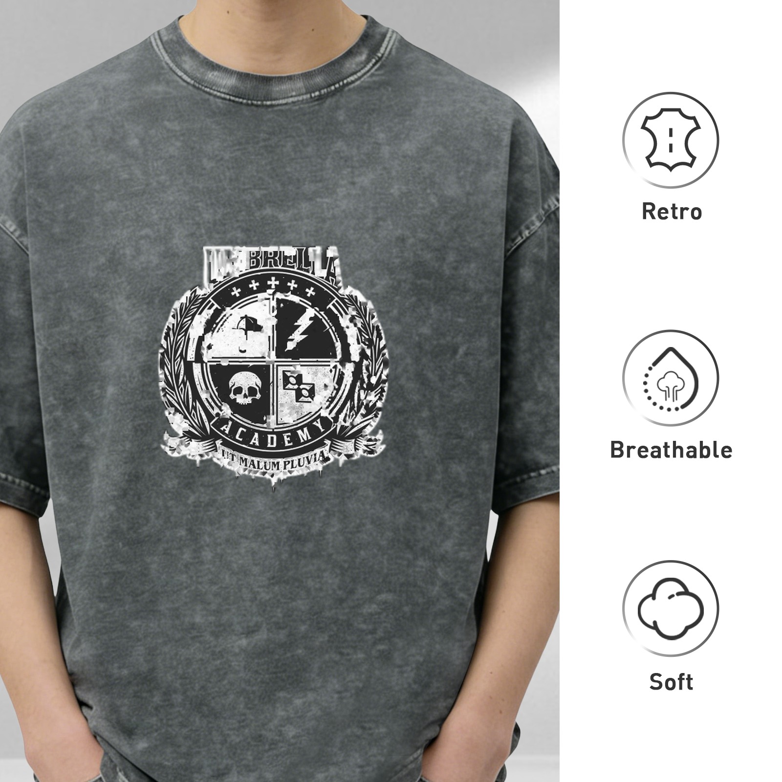 The Umbrella Academy Graphic Print Stone Wash Oversized T-shirt