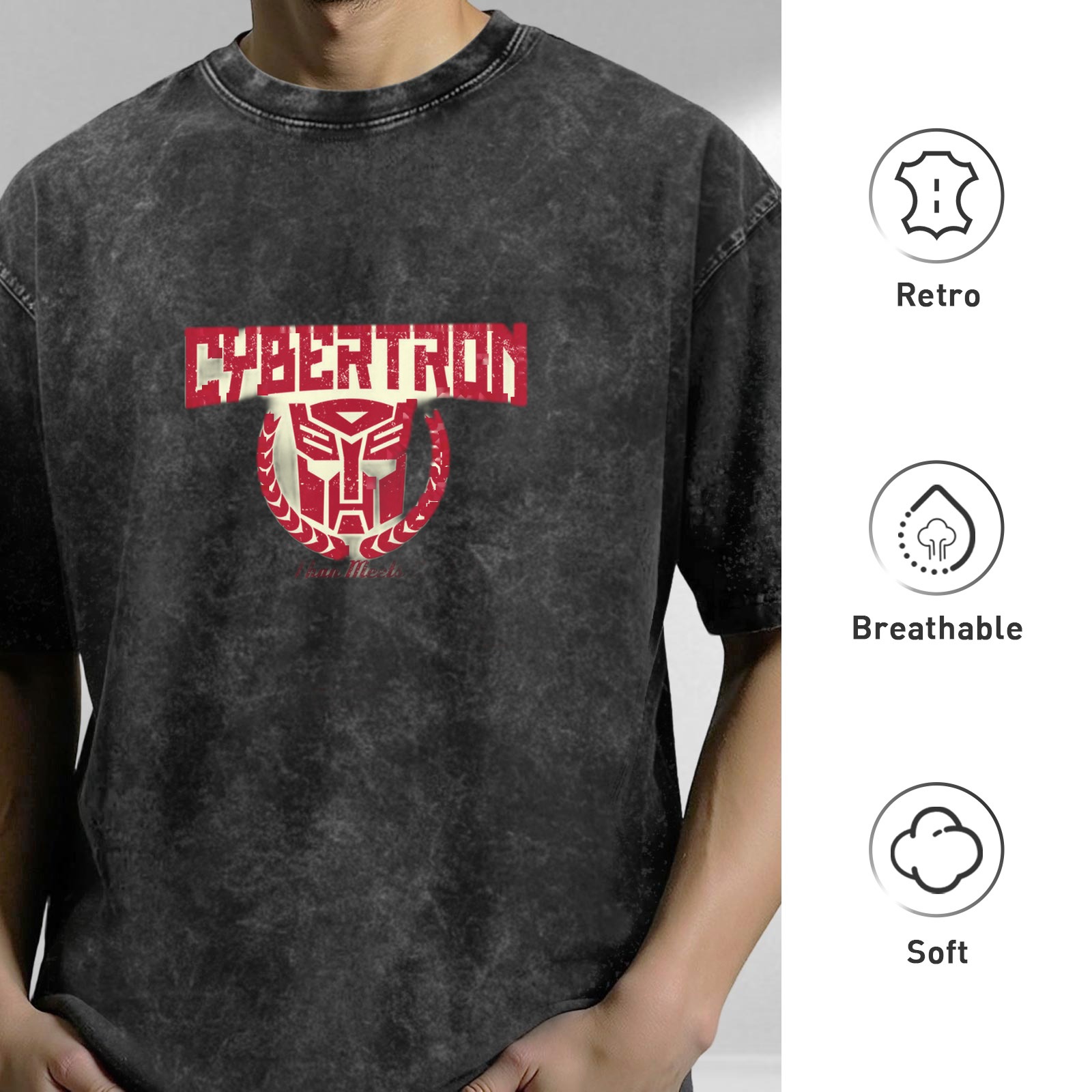 Cybertron Autobot Logo Vintage Wash Black T-Shirt