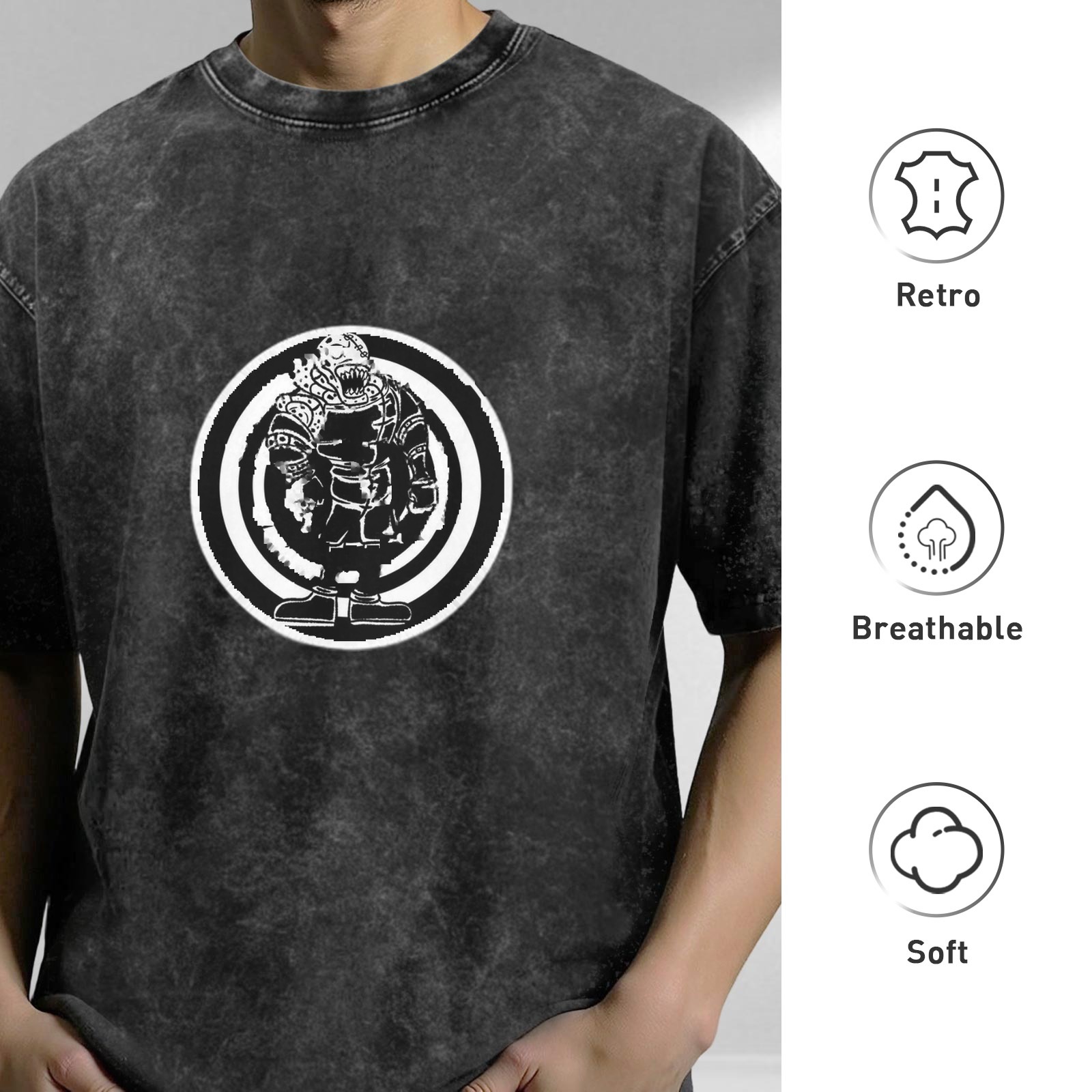 Oversized Acid Wash T-Shirt With Fantasy Warrior Graphic Print