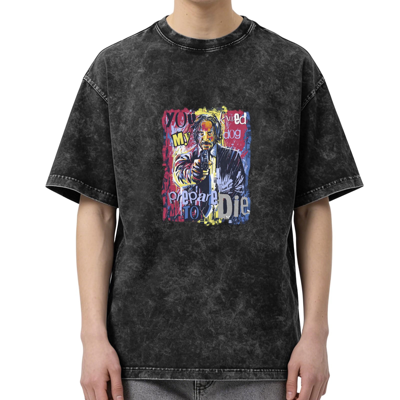 Washed graphic t-shirt with John Wick 'You Killed My Dog Prepare To Die' print
