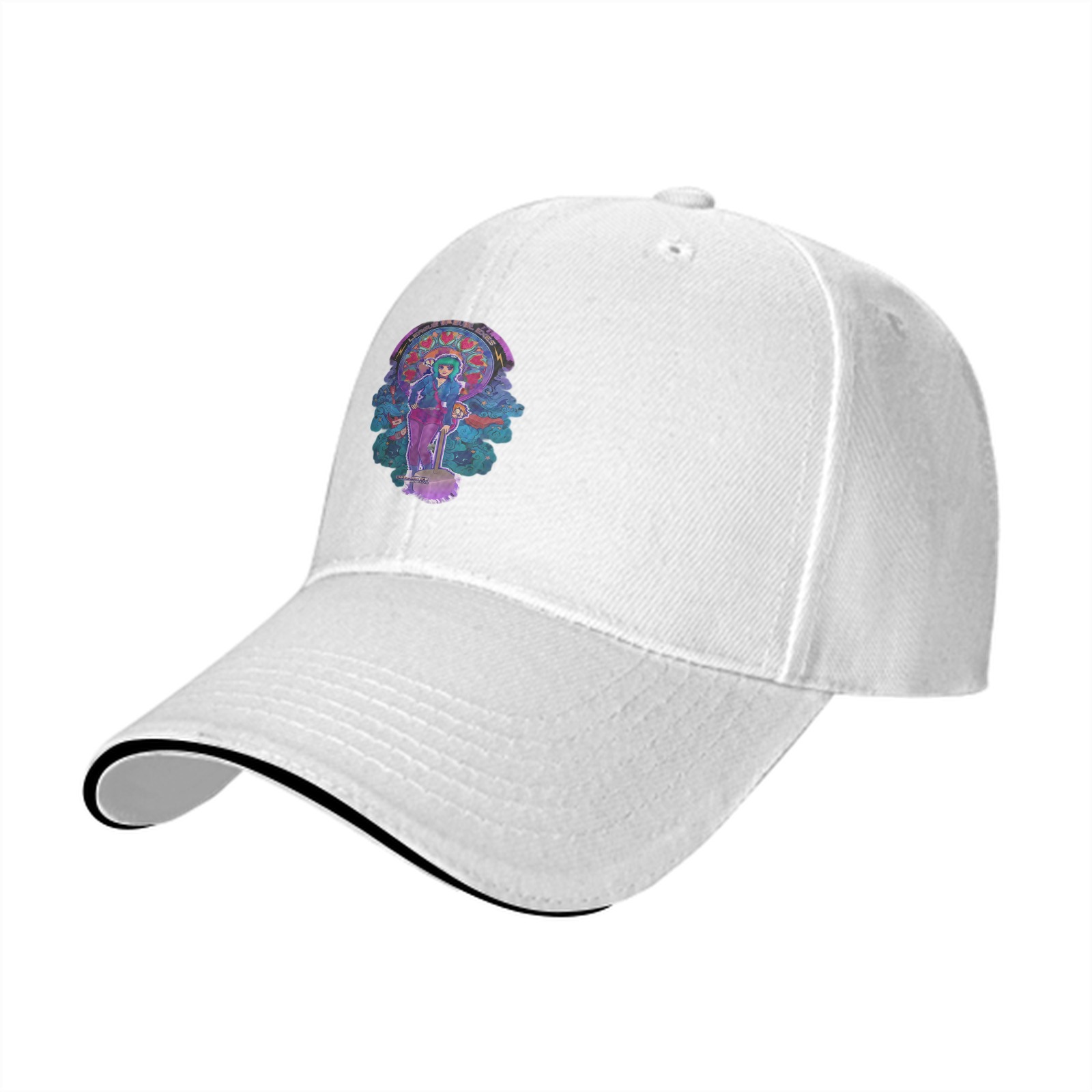 Black Baseball Cap With Psychedelic Character Art Print