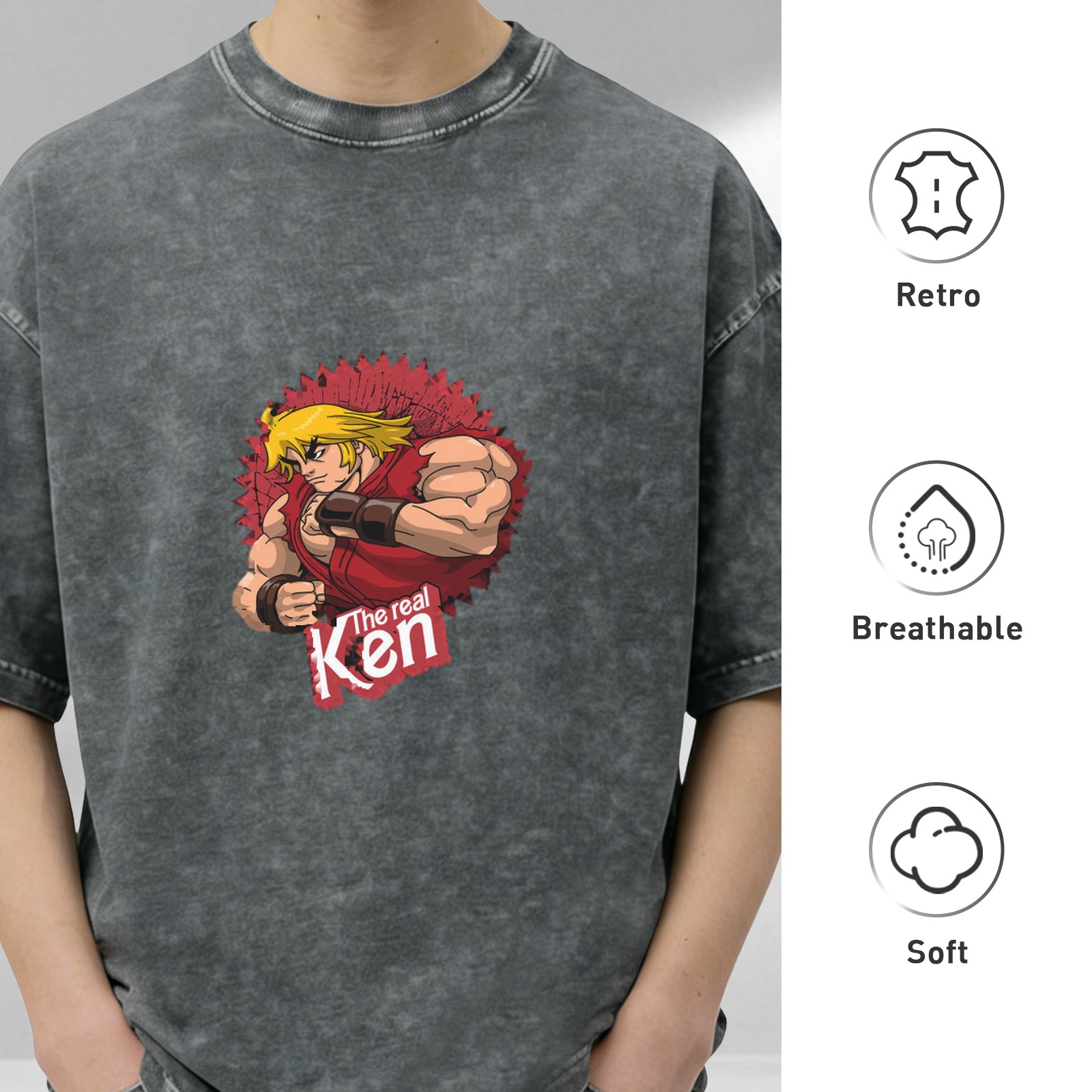 Street Fighter Ken 'The Real Ken' Graphic Stonewashed Black T-Shirt