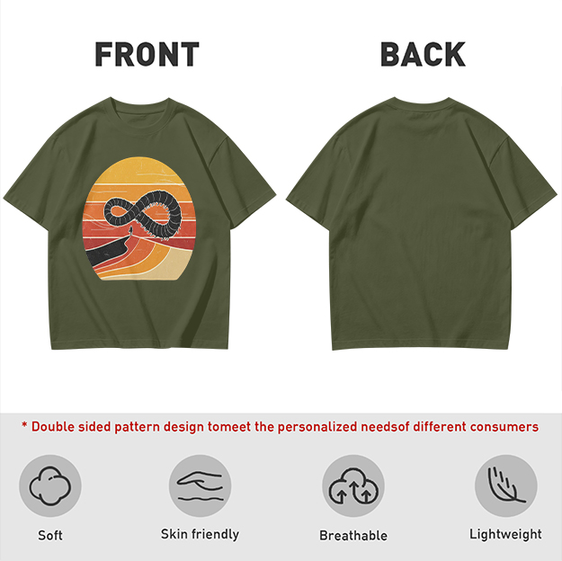 Olive T-Shirt With Retro Sunset Infinity Worm Graphic