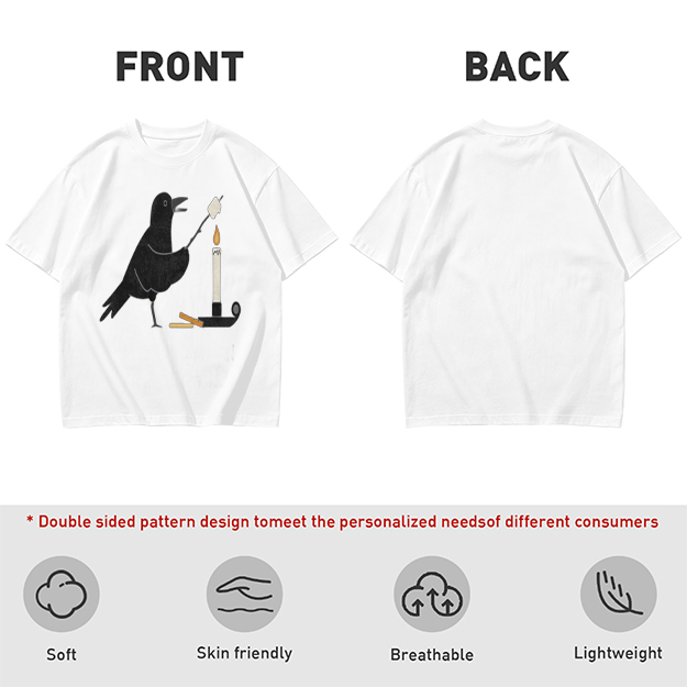 Olive T-Shirt With Crow Roasting Marshmallow Over Candle Print