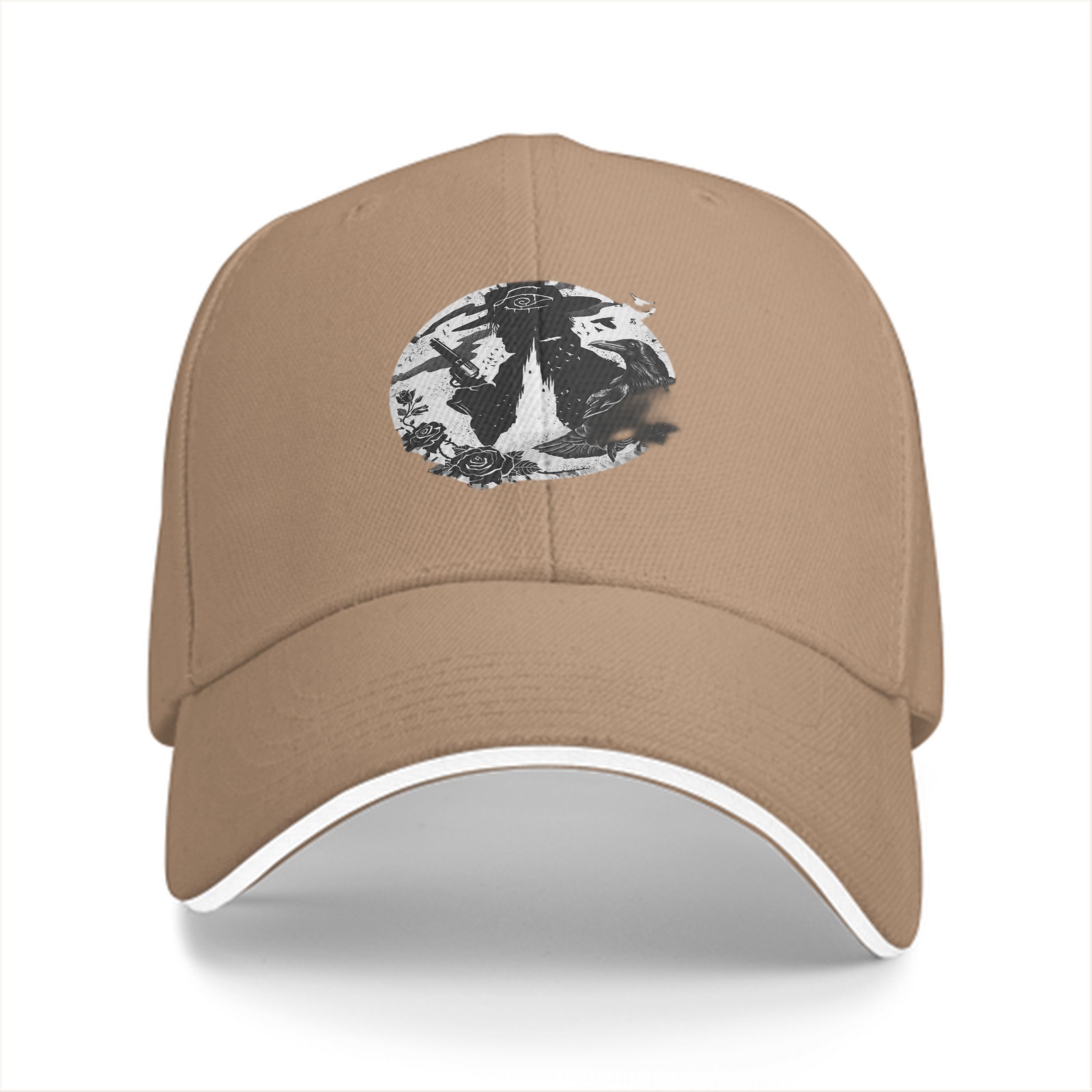 Black Baseball Cap With Gothic Silhouette And Rose Graphic