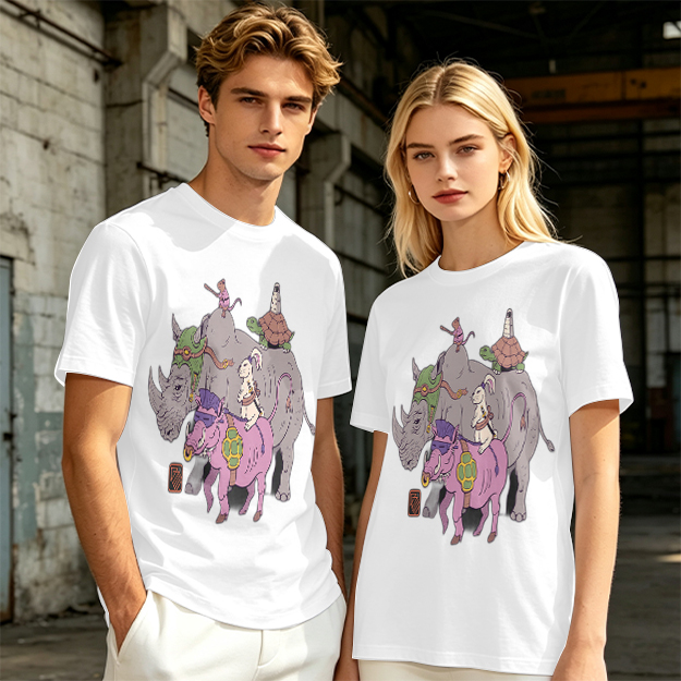 Olive T-Shirt With Whimsical Fantasy Animal Group Print