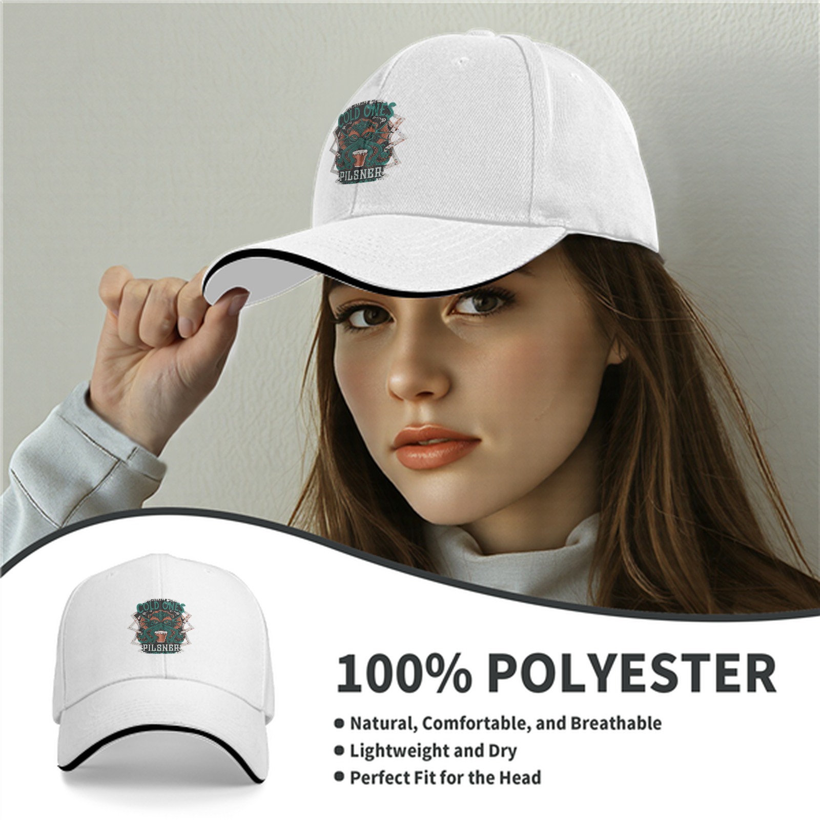 Black baseball cap with Cold Ones Pilsner Cthulhu graphic