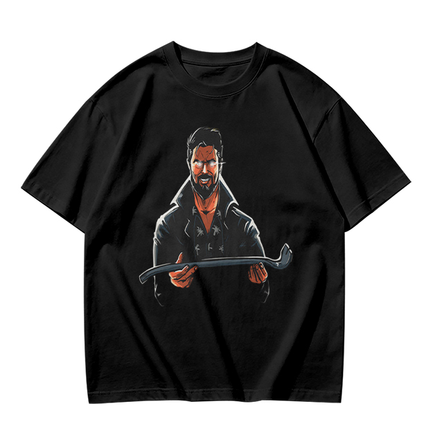 Olive T-Shirt With Bearded Man Holding Crowbar Graphic Print