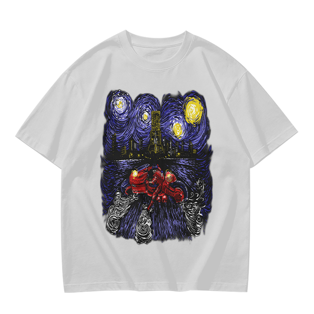 Olive T-Shirt with Starry Night Superhero Cityscape Art Print