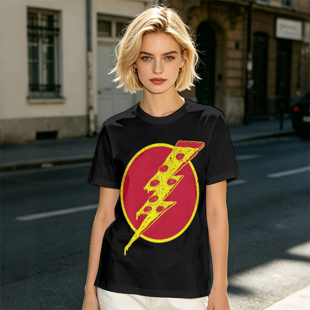 Olive T-Shirt With Pizza Lightning Bolt Graphic