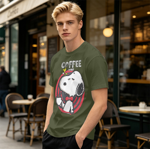 Olive Green Snoopy Coffee Is Best Graphic T-Shirt