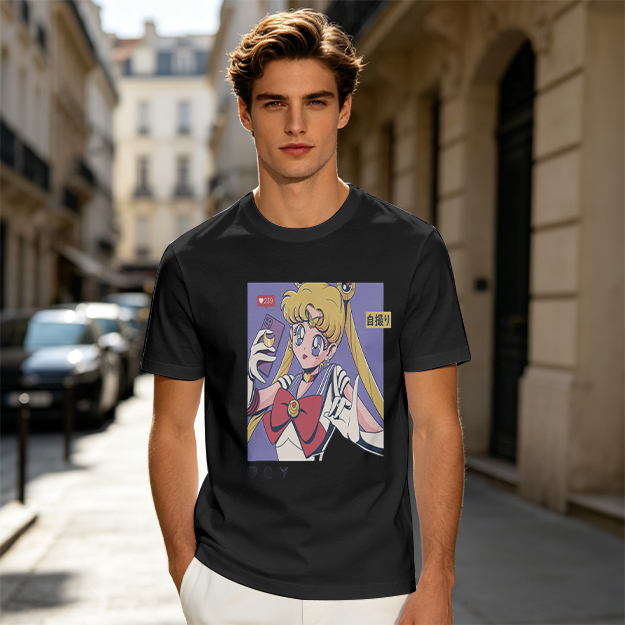 Olive T-shirt with Sailor Moon Selfie Anime Print