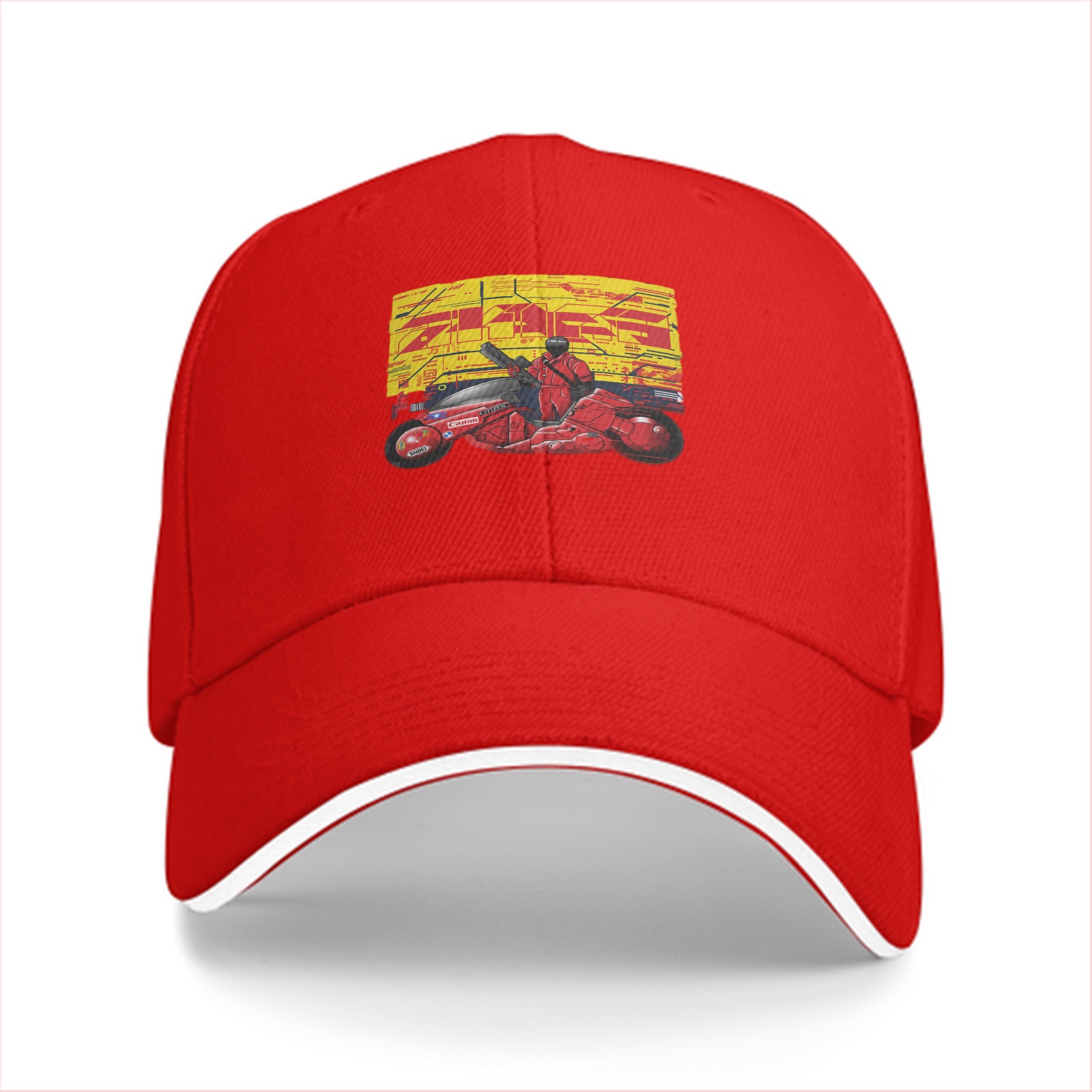 Black Baseball Cap with Anime Motorcycle Rider Graphic