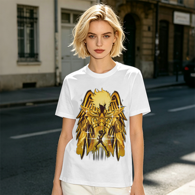 Olive T-Shirt With Gold Pegasus Armor Anime Graphic
