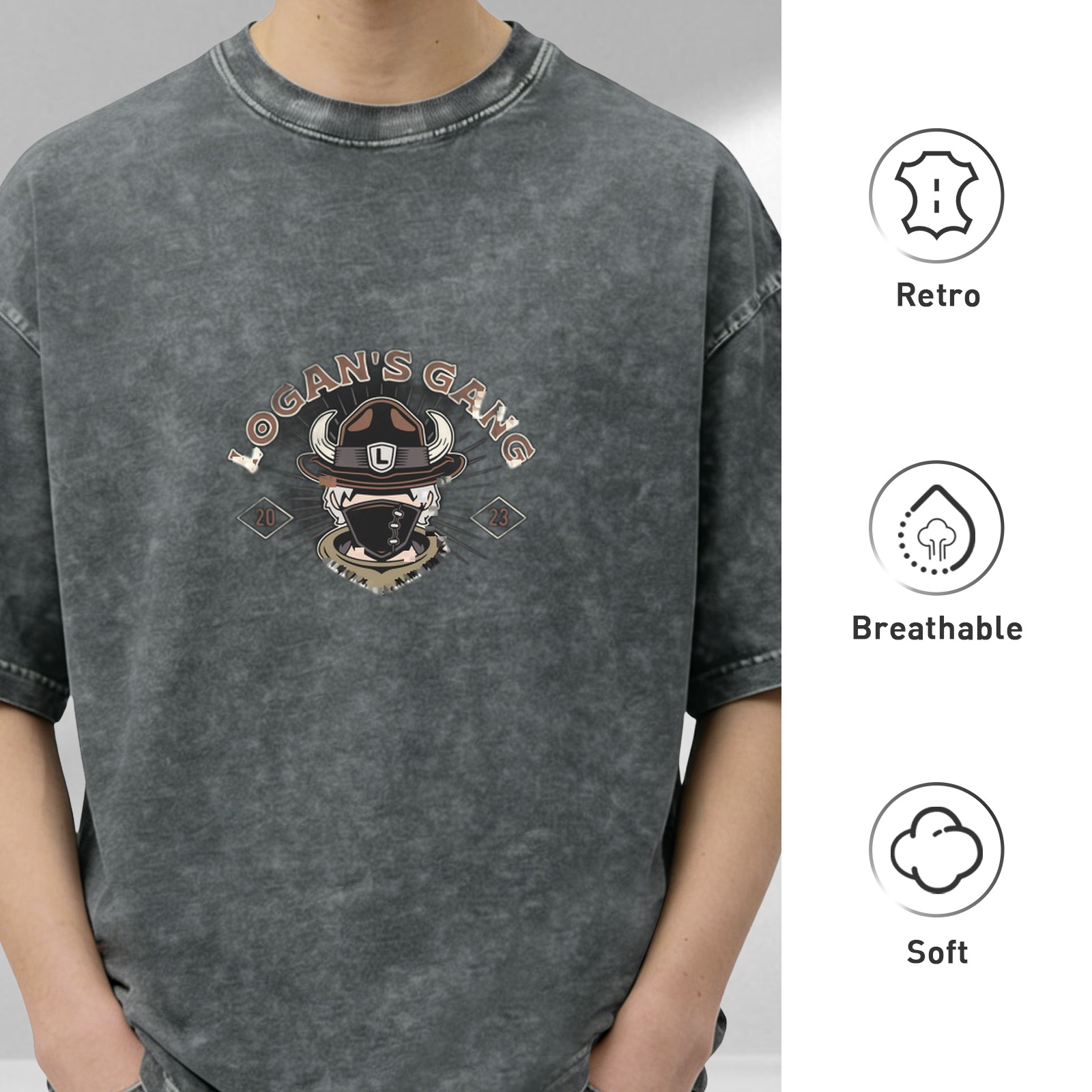 Logan's Gang Graphic Vintage Wash Black Cotton T-Shirt