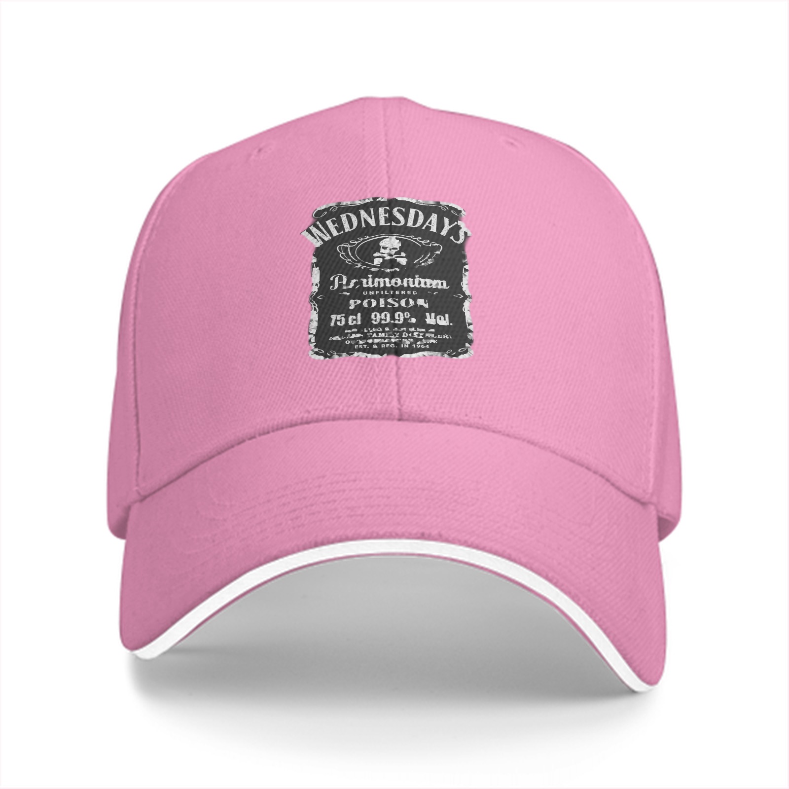 Black baseball cap with Wednesday's Poison label graphic