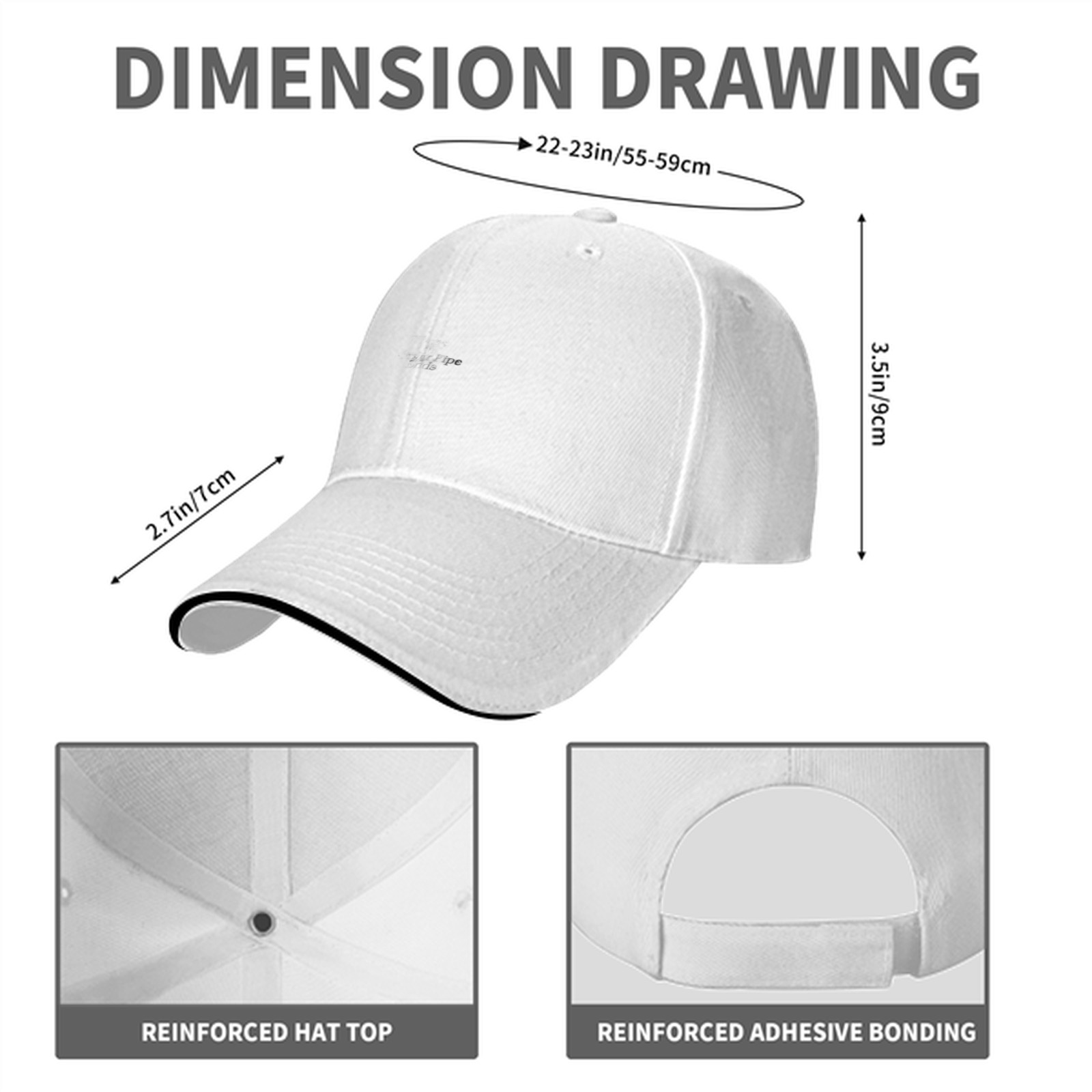 Black Baseball Cap with White Trim Brim