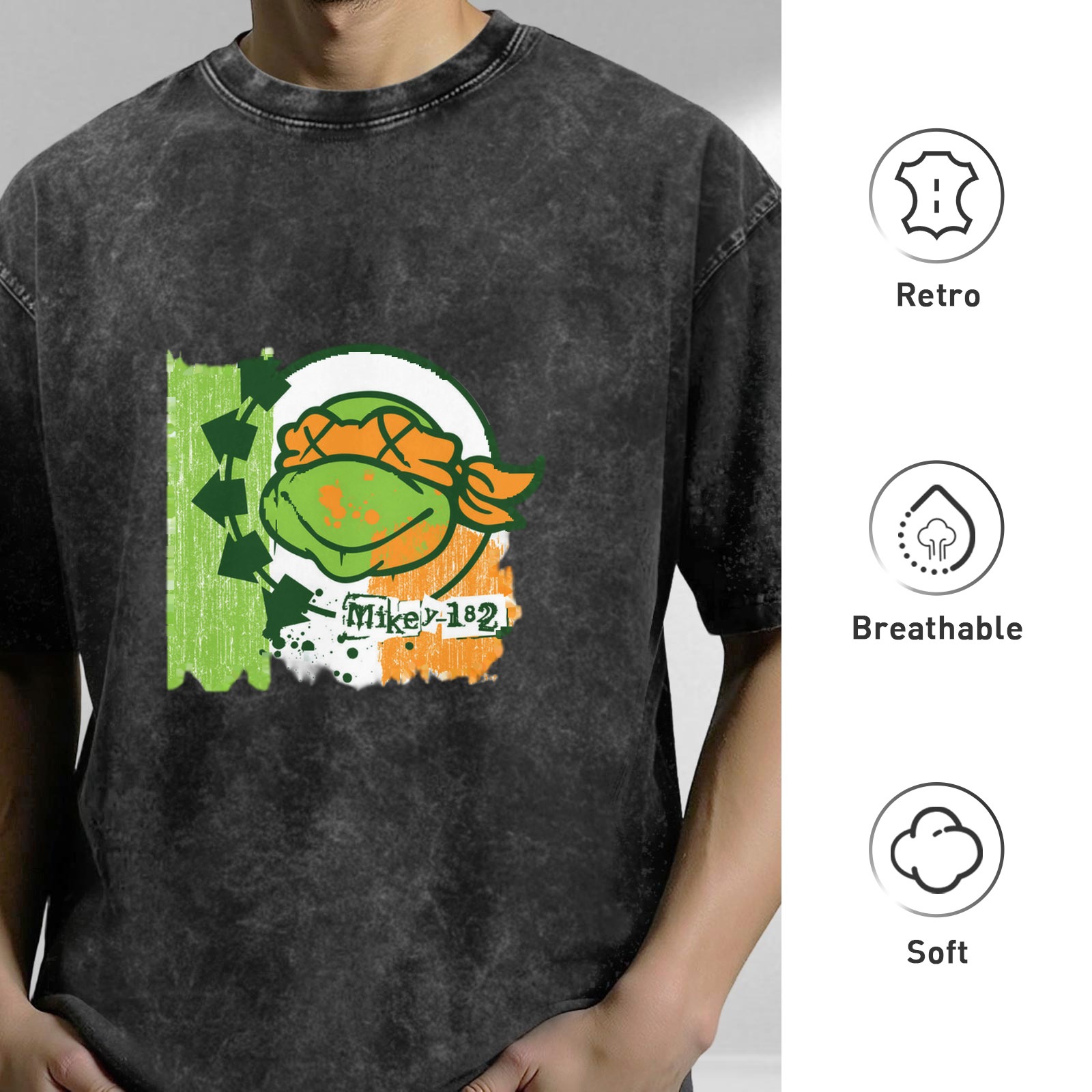 Teenage Mutant Ninja Turtles Mikey Graphic Acid Wash T-Shirt