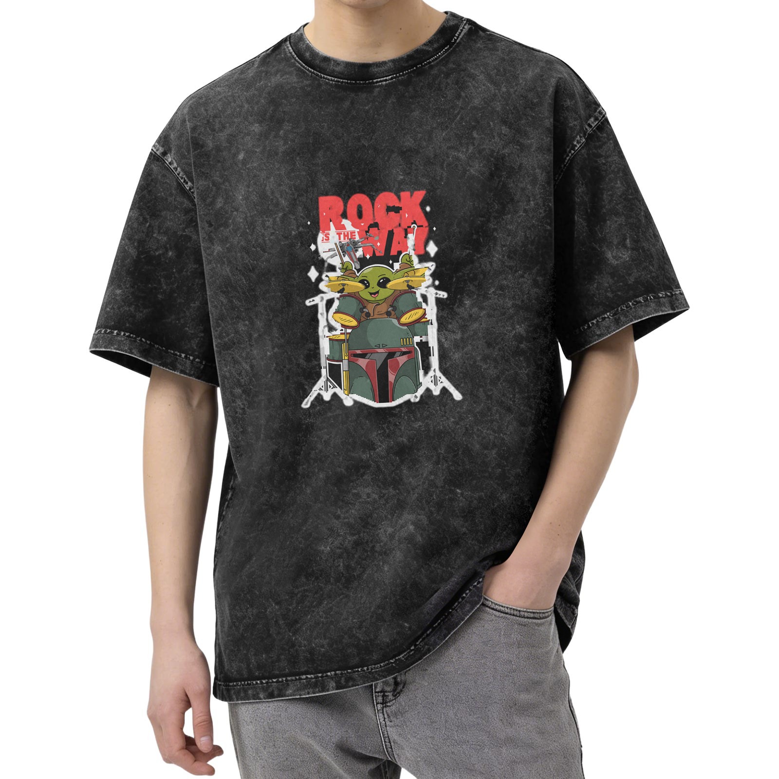Rock Is The Way Baby Yoda Drummer Graphic T-Shirt