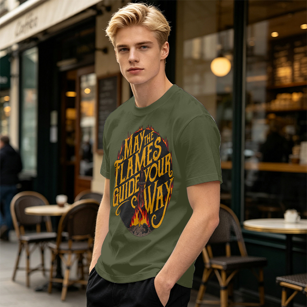 May The Flames Guide Your Way Graphic Olive T-Shirt