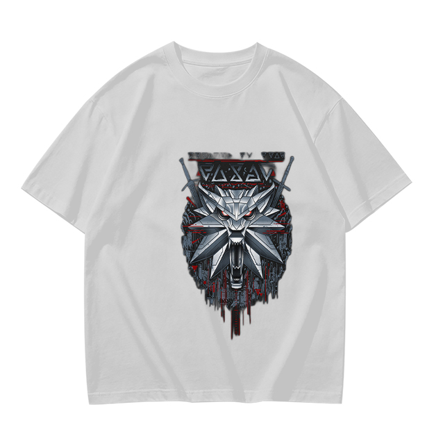 Olive Green T-Shirt With Witcher Wolf Medallion Graphic