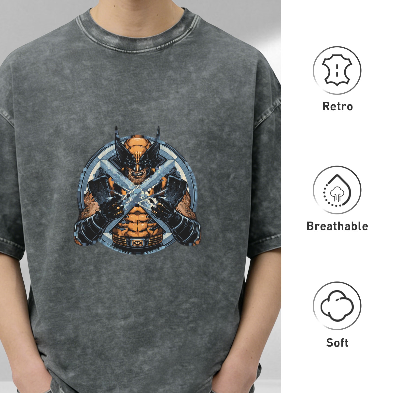 Wolverine X-Men Graphic Vintage Wash Black T-Shirt