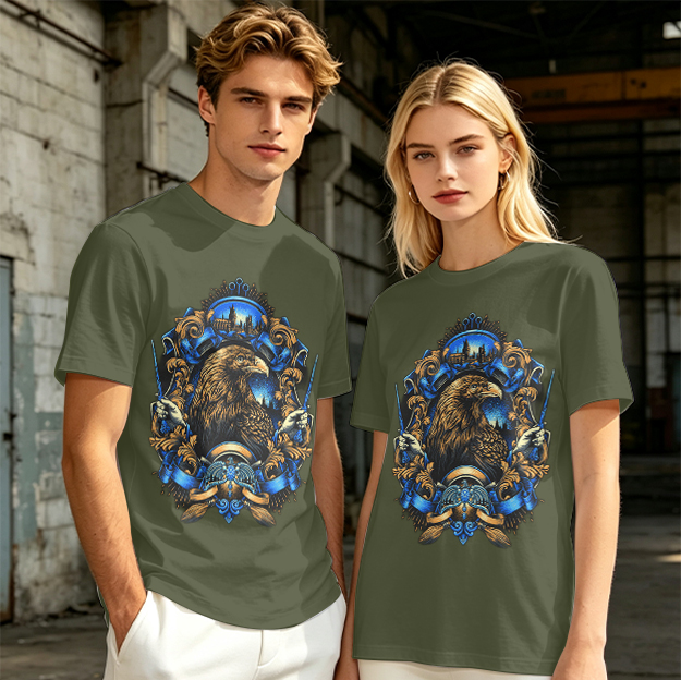 Olive T-Shirt With Detailed Eagle Crest Graphic Design