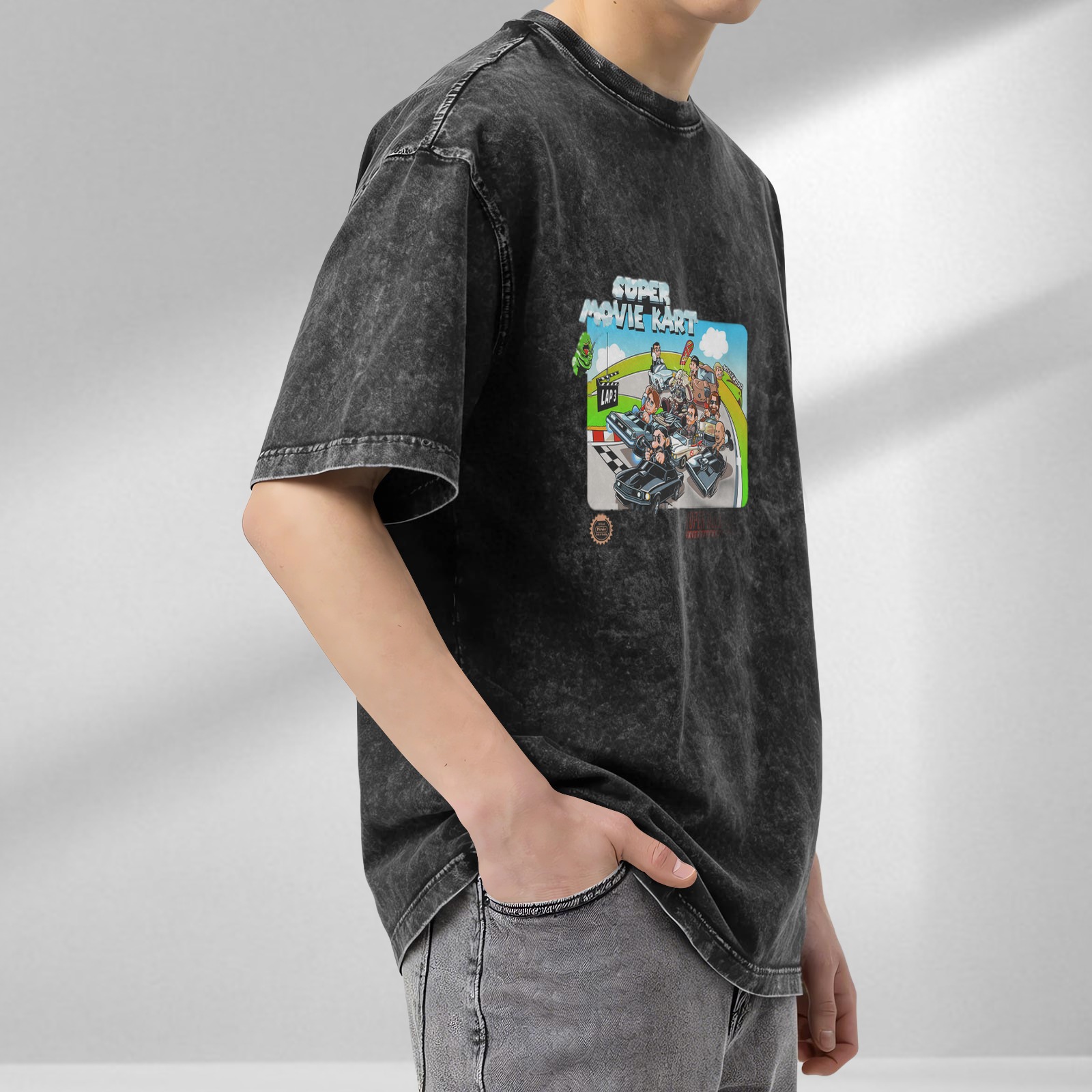 Super Movie Kart Graphic Acid Wash Oversized T-shirt