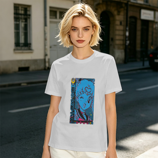 Olive anime graphic t-shirt with magical girl character print