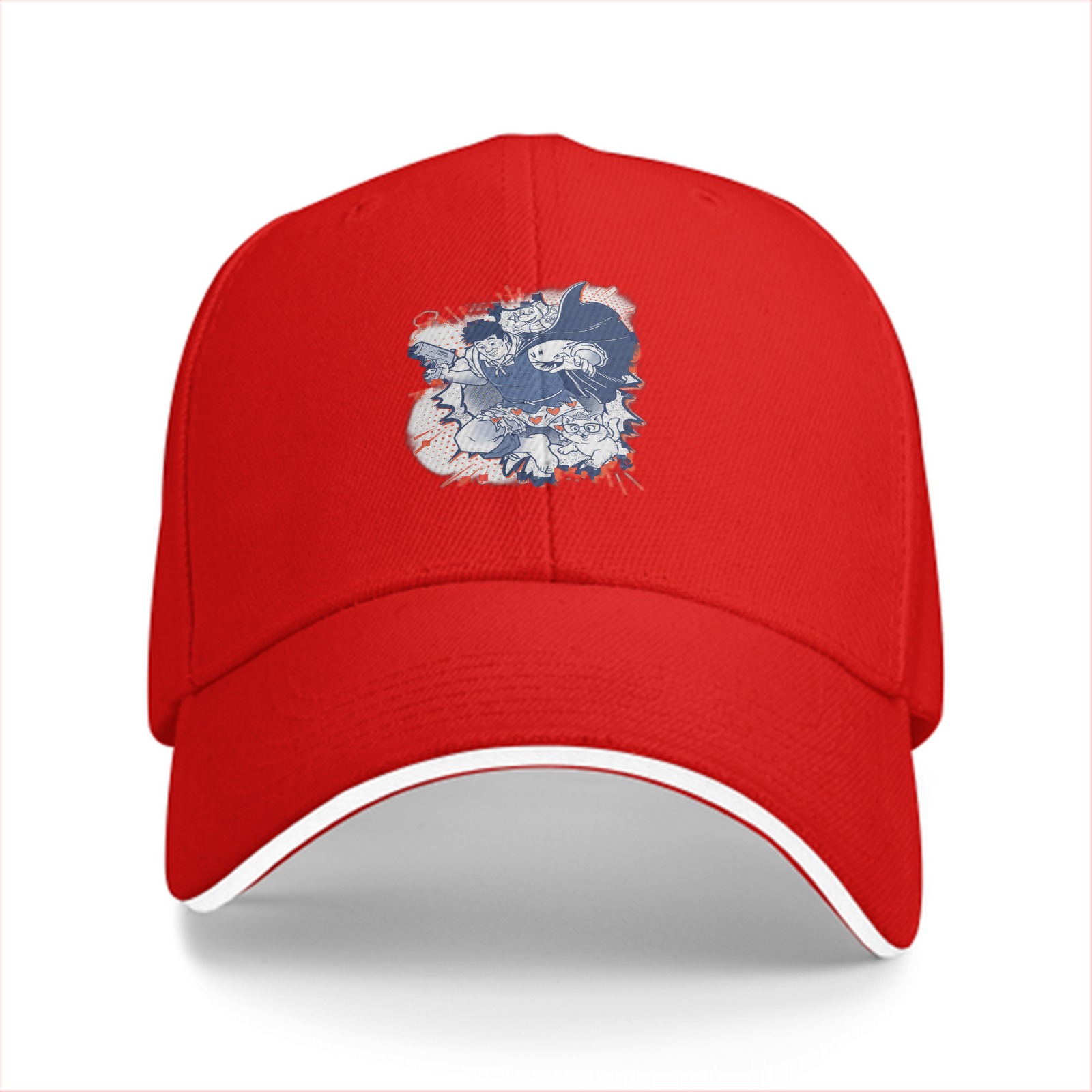 Black Baseball Cap With Anime Character Graphic Print