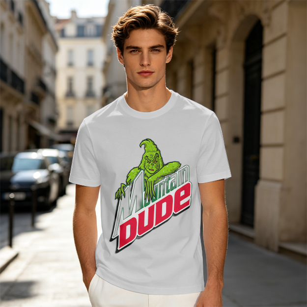 Olive T-Shirt with Grinch Mountain Dude Graphic Print
