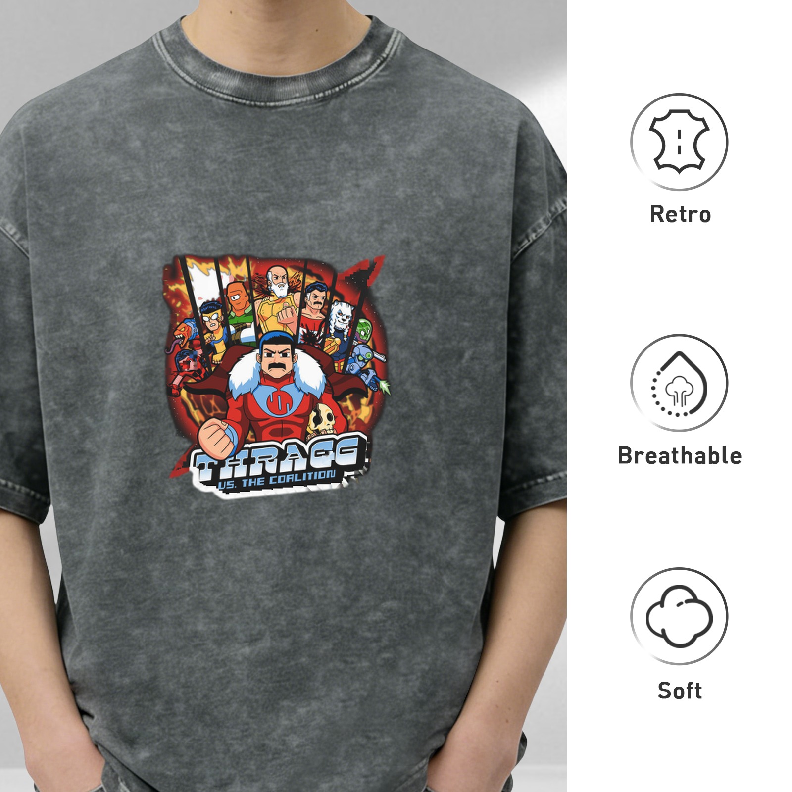 Thragg vs The Coalition Graphic Stonewashed Black T-Shirt