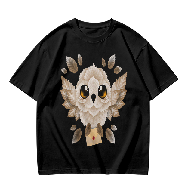 Owl with Envelope Graphic Olive Green T-Shirt