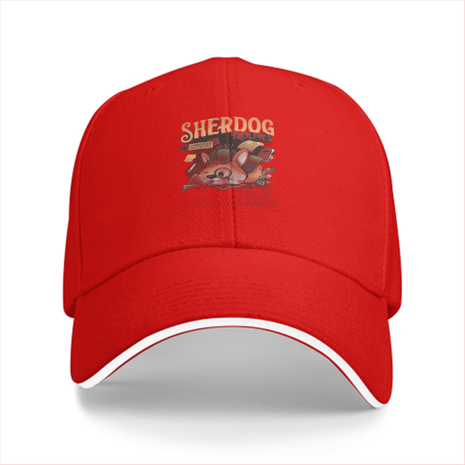 Black baseball cap with Sherdog Holmes dog graphic print