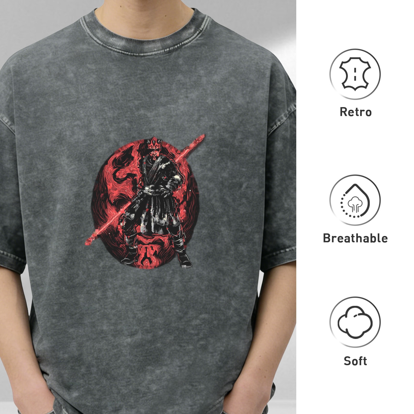 Star Wars Darth Maul Graphic Acid Wash Cotton T-Shirt