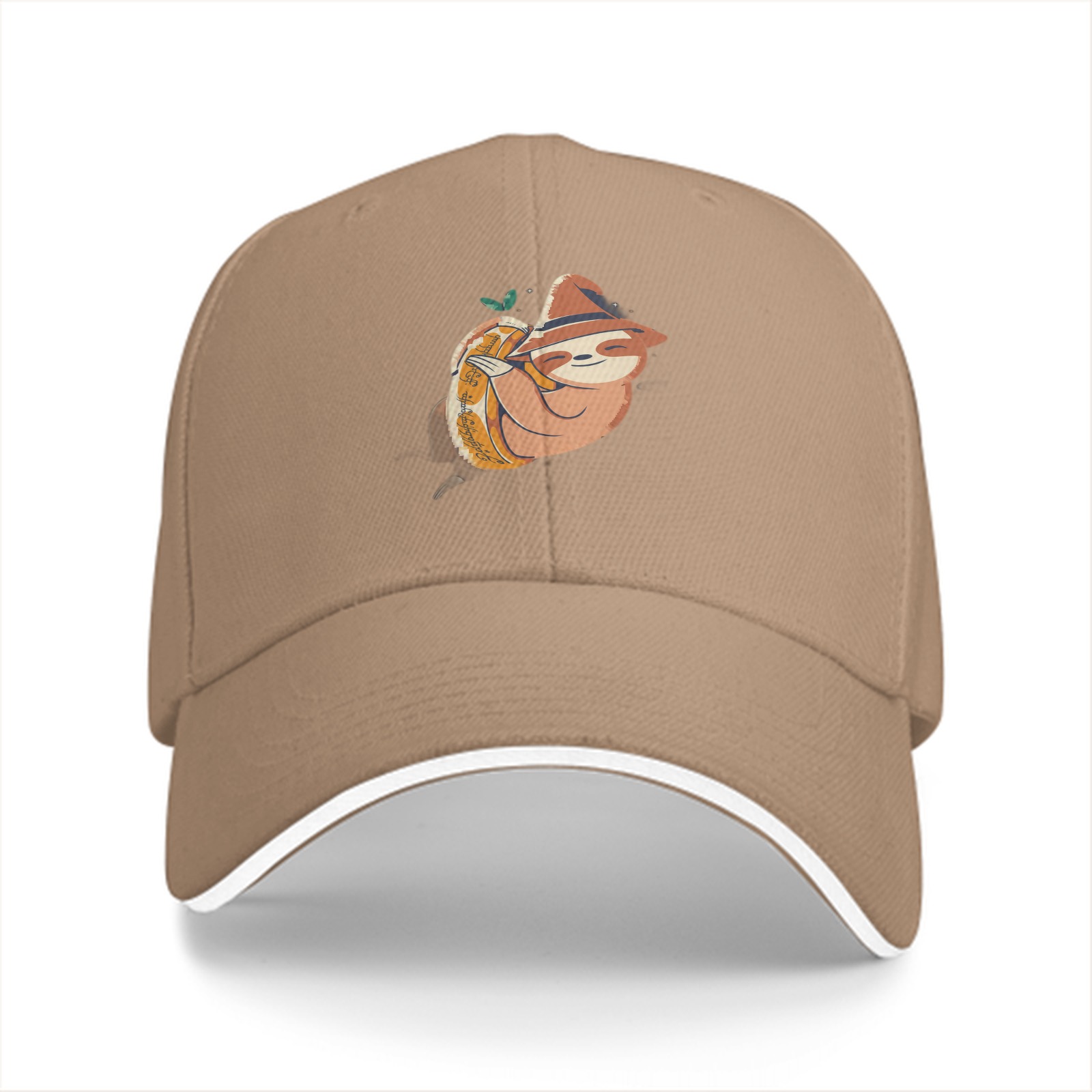 Black Baseball Cap With Cute Sloth Hugging Pumpkin Print