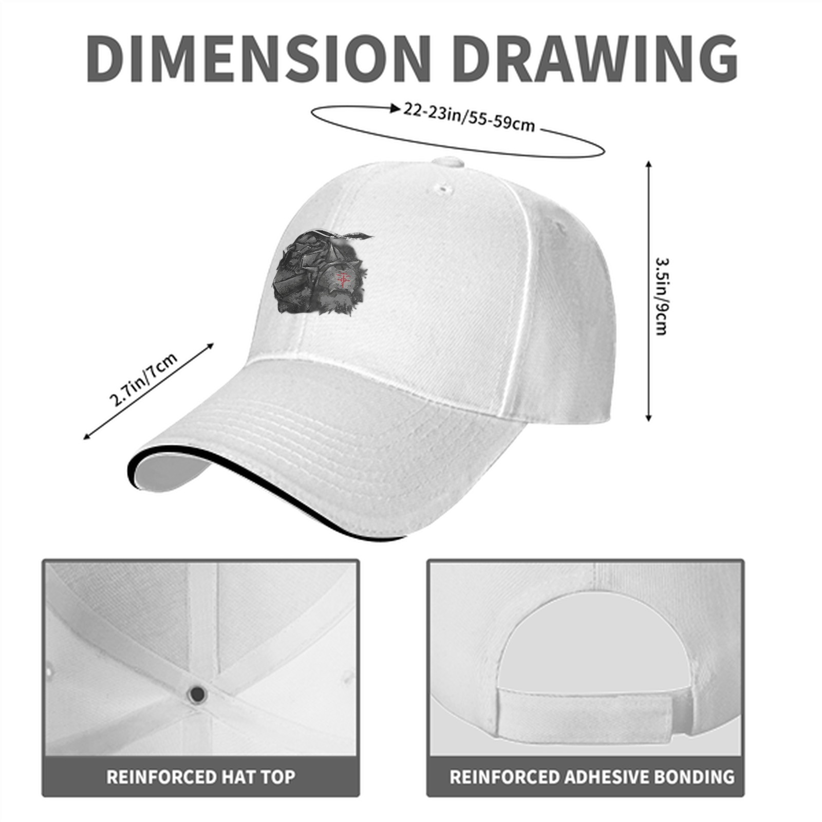 Black Baseball Cap With Fullmetal Alchemist Alphonse Print