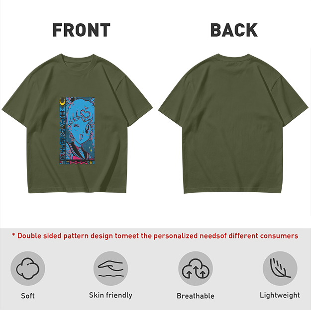 Olive anime graphic t-shirt with magical girl character print
